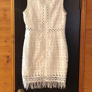 LuLu’s White fringe, shirt dress, size L